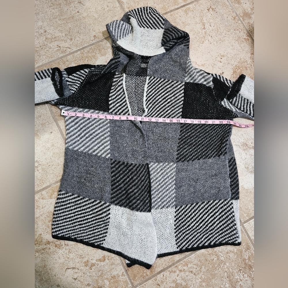 Pinokkio Womens Black Gray Ivory Patchwork Knit Waterfall Cardigan Italy Large - Picture 6 of 7